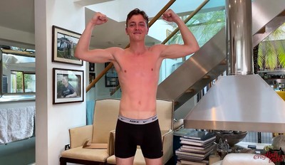 Young Ultra Lean Lad Wanks his Uncut Cock & Squirts Cum all over himself!