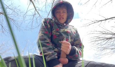Sweet Boy Jerking his Big Dick (23cm) Outdoor / Huge Cumshot on Camera / College Boy / Monster Dick