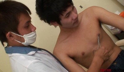 Slim Asian patient barebacked by doctor for cumshot