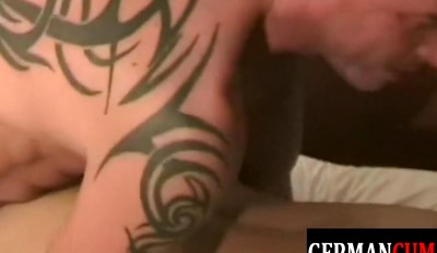 Sturdy inked Germans barebacked in doggystyled during orgy